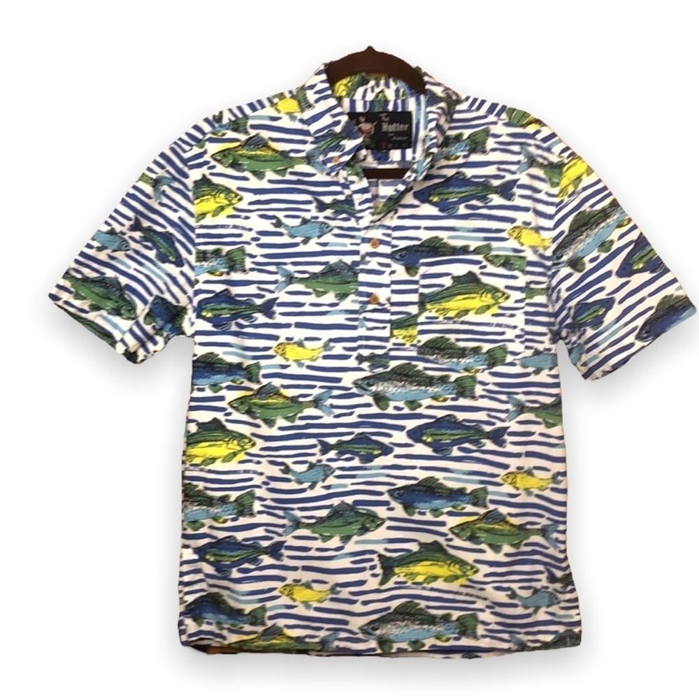 Chubbies Short Sleeve Shirt The‎ Nutter Fish Blue Green Yellow White Size L